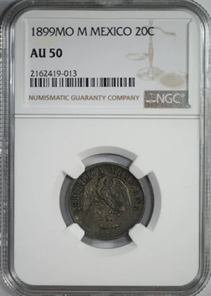 1899 MO M Mexico 20C Centavos NGC AU50