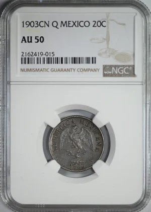 1903 CN Q Mexico 20C Centavos NGC AU50