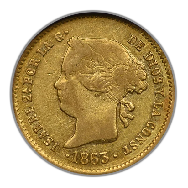 1863 Spanish Philippines Gold 2 Pesos G2P NGC XF40 - Image 3
