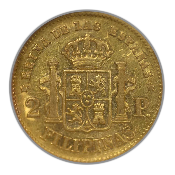 1863 Spanish Philippines Gold 2 Pesos G2P NGC XF40 - Image 4