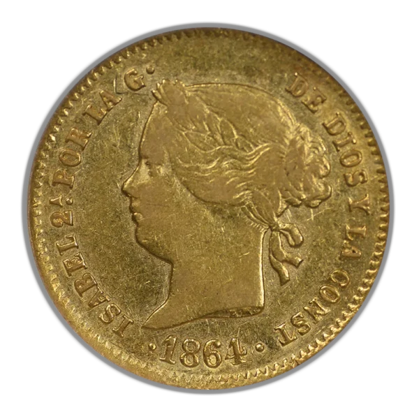 1864 Spanish Philippines Gold 2 Pesos G2P NGC XF40 - Image 3