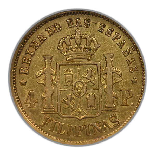 1862 Spanish Philippines Gold 4 Pesos G4P NGC XF40 - Image 4