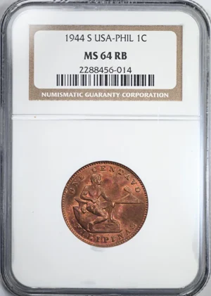1944-S USA Philippines 1C Centavo NGC MS64RB