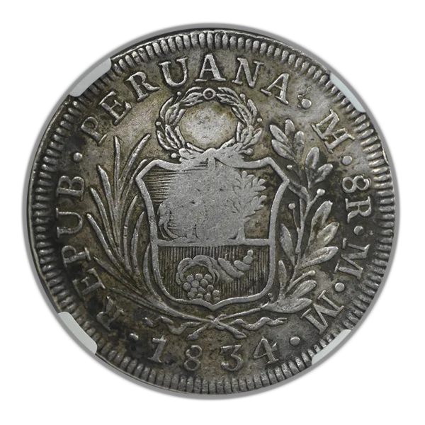 (1837) 138.2 Philippines 8R Reales NGC VF35 - T6 C/S Counterstamp on 1834 Lima MM Peru 8R Reales - Image 4