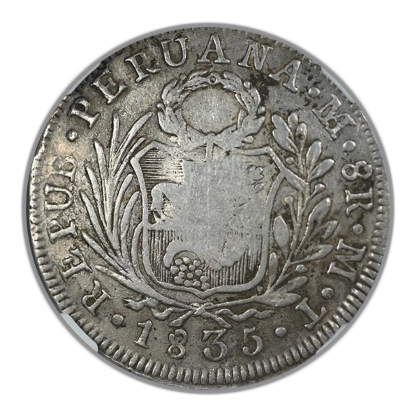 (1837) 138.2 Philippines 8R Reales NGC VF25 - T6 C/S Counterstamp on 1835 Lima MT Peru 8R Reales - Image 4