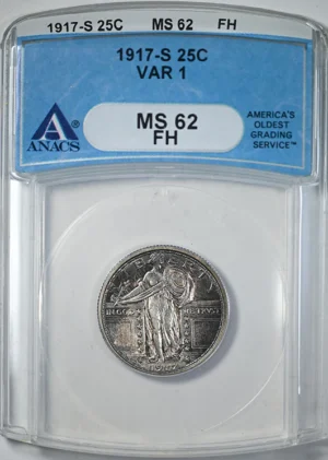 1917-S Type 1 Standing Liberty Quarter 25C ANACS MS62FH &#8211; TONED!