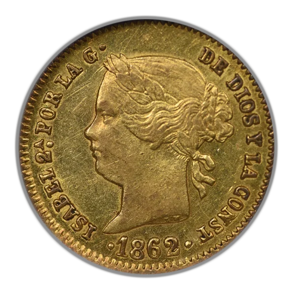 1862 Spanish Philippines Gold 2 Pesos G2P NGC AU55 - Image 3