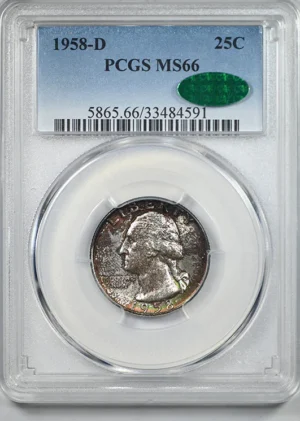 1958-D Washington Quarter 25C PCGS MS66 CAC - TONED!