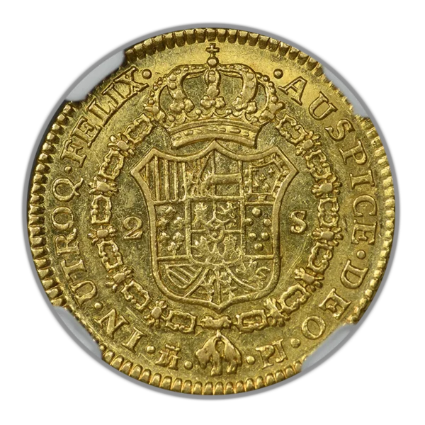 1774 M PJ Spain Gold 2E Escudos NGC AU50 - Image 4