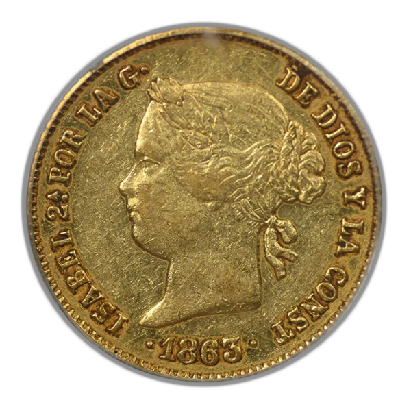 1863 Spanish Philippines Gold 4 Pesos G4P PCGS AU50 - Image 3