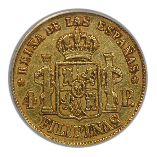 1863 Spanish Philippines Gold 4 Pesos G4P PCGS AU50 - Image 4