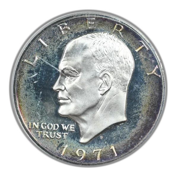 1971-S Proof Silver Eisenhower Ike Dollar $1 PCGS PR67DCAM Deep Cameo Minor Variety Doubled Die Obverse DDO - TONED! - Image 3