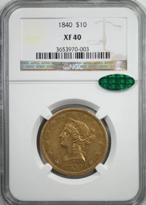 1840 Liberty Head Gold Eagle $10 NGC XF40 CAC