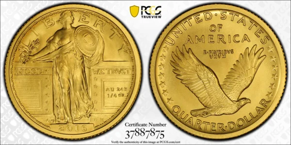 2016-W Centennial Gold Standing Liberty Quarter 25C 1/4OZ PCGS SP70 - 100th Anniversary - Image 5
