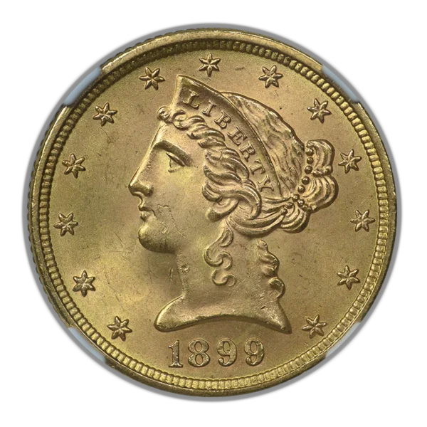 1899 Liberty Head Gold Half Eagle $5 NGC MS66 - Image 3