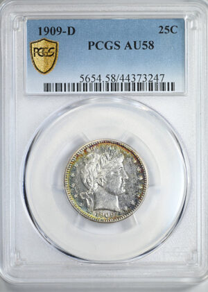 1909-D Barber Quarter 25C PCGS AU58 &#8211; TONED!