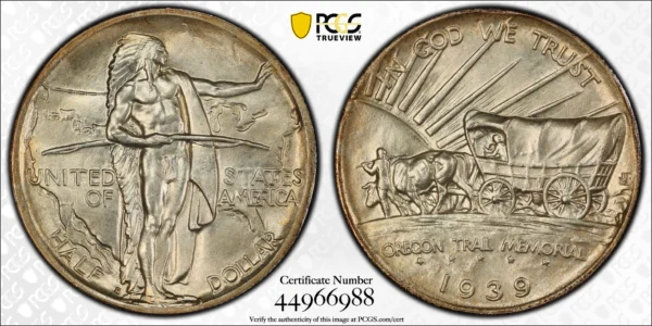 1939-S Oregon Trail Classic Commemorative Half Dollar 50C PCGS MS67 - Image 3