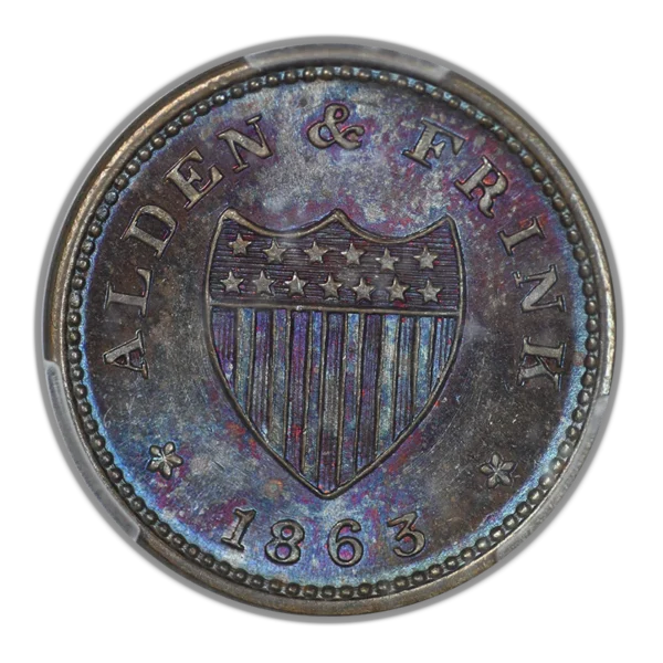 1863 New York Civil War Token Alden & Frank PCGS MS65BN F-140A-2a1 Bronze - TONED! - Image 3