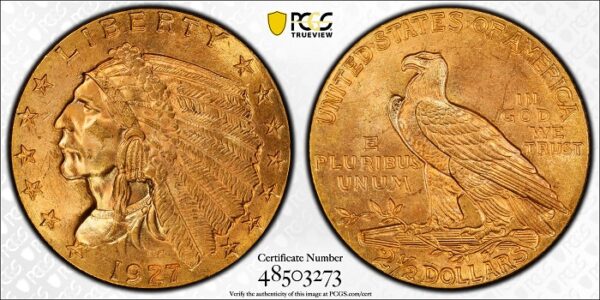 1927 Indian Head Gold Quarter Eagle $2.50 PCGS MS65+ CAC - Image 3