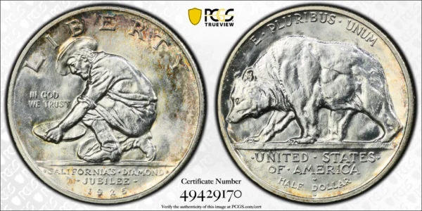 1925-S California Classic Commemorative Half Dollar 50C PCGS MS65 - Image 3
