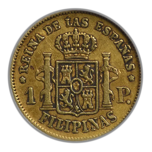 1863 Spanish Philippines Gold Peso G1P NGC NCS F Details - Image 4