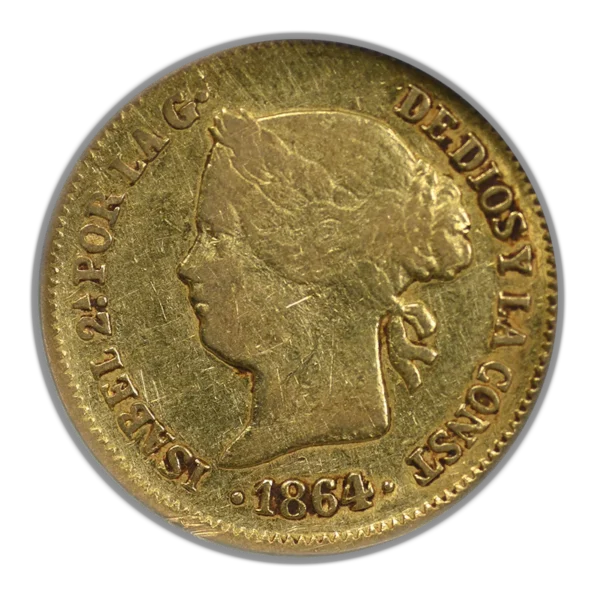 1864 Spanish Philippines Gold Peso G1P NGC NCS VF Details - Image 3