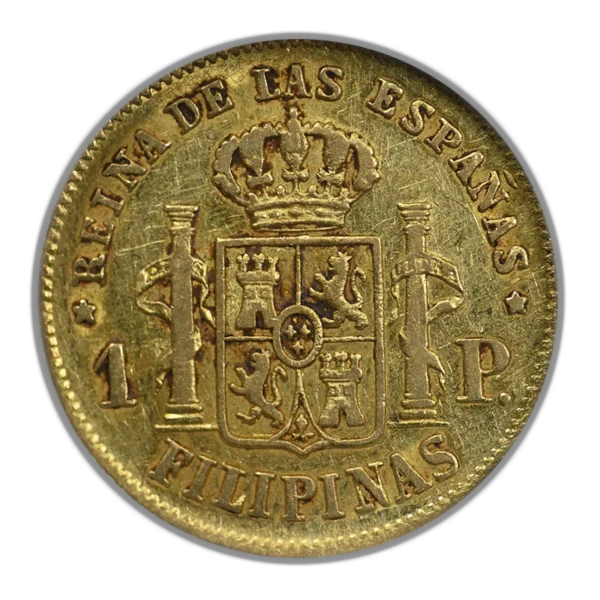 1864 Spanish Philippines Gold Peso G1P NGC NCS VF Details - Image 4