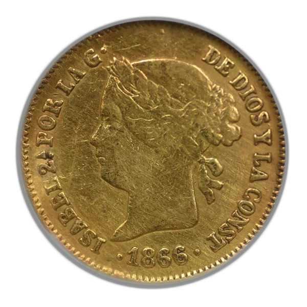 1866 Spanish Philippines Gold Peso G1P NGC NCS VF Details - Image 3