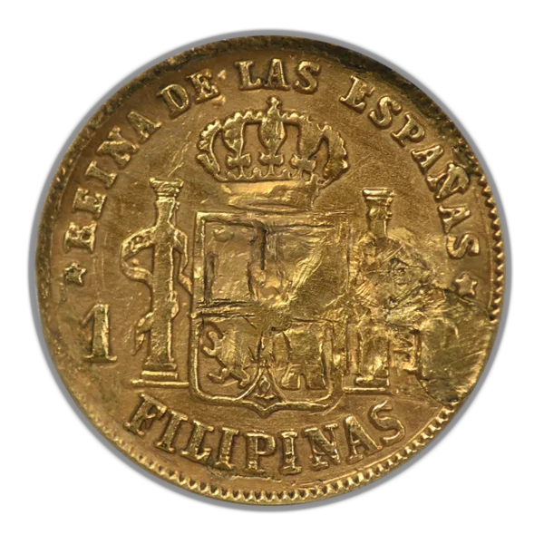 1866 Spanish Philippines Gold Peso G1P NGC NCS VF Details - Image 4