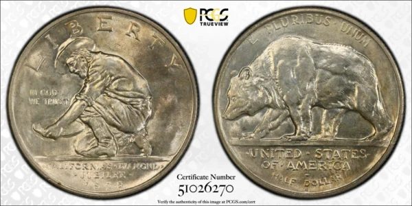 1925-S California Classic Commemorative Half Dollar 50C PCGS MS66 CAC - Image 3