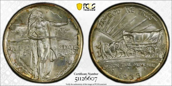 1933-D Oregon Trail Classic Commemorative Half Dollar 50C PCGS MS66 - Image 3