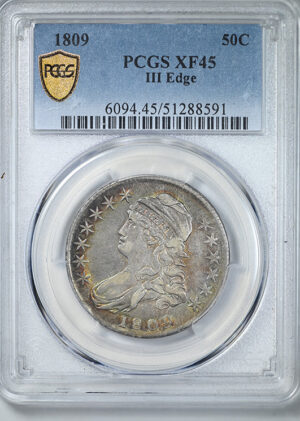 1809 Capped Bust Half Dollar 50C PCGS XF45 III Edge - TONED!