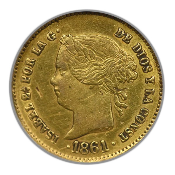 1861 Spanish Philippines Gold 2 Pesos G2P NGC NCS XF Details - Image 3