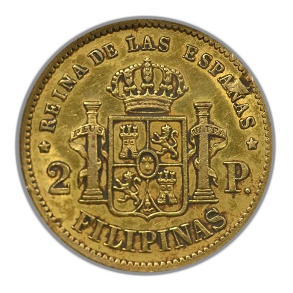 1861 Spanish Philippines Gold 2 Pesos G2P NGC NCS XF Details - Image 4