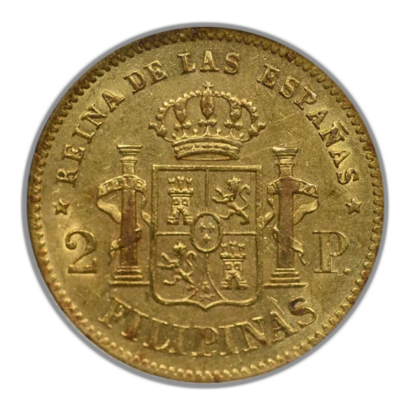 1861 Spanish Philippines Gold 2 Pesos G2P NGC NCS XF Details - Image 4
