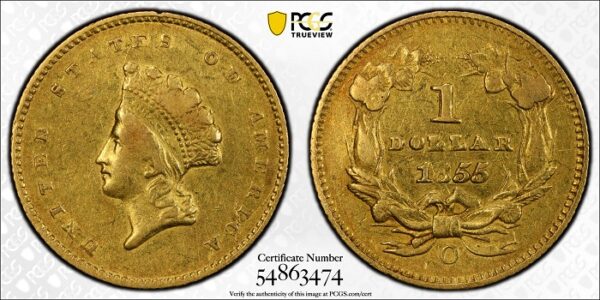 1855-O Type 2 Indian Princess Head Gold Dollar G$1 PCGS XF45 - Image 3