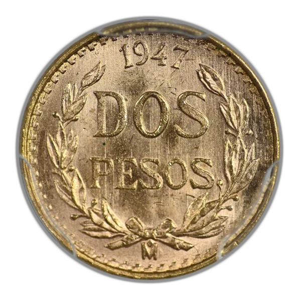 1947-Mo Mexico Gold Dos Pesos G2P PCGS MS66 KM-461 - Image 3