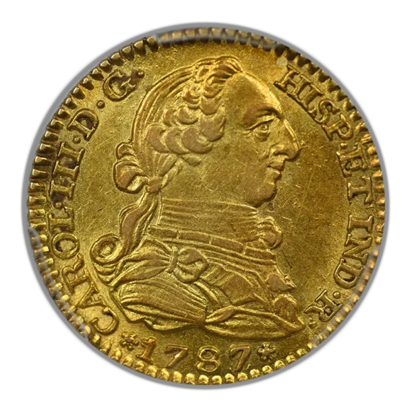 1787-M DV Spain Gold 1E Escudo PCGS AU58 Calico-1370 - Image 3