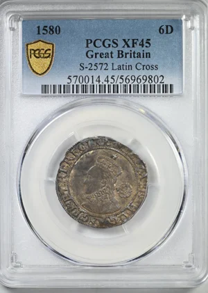 1580 Great Britain 6D Pence PCGS XF45 S-2572 Latin Cross &#8211; NICE COLOR!