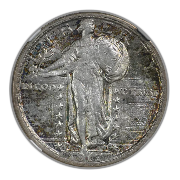 1917-D Type 2 Standing Liberty Quarter 25C NGC AU55 CAC - TONED! - Image 3