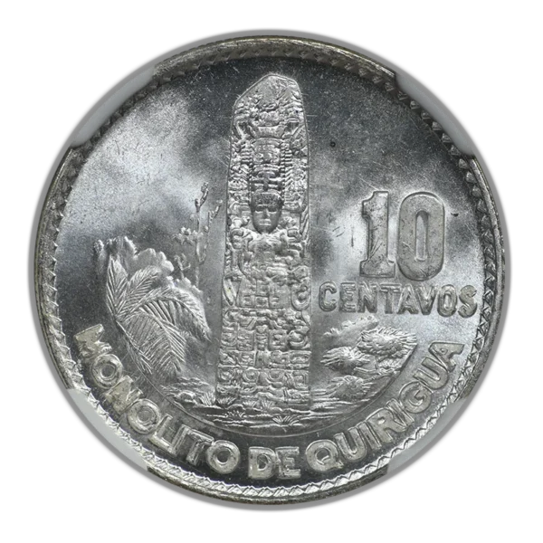 1960 Doubled Die Reverse Guatemala 10C Centavos NGC MS66 - Image 3