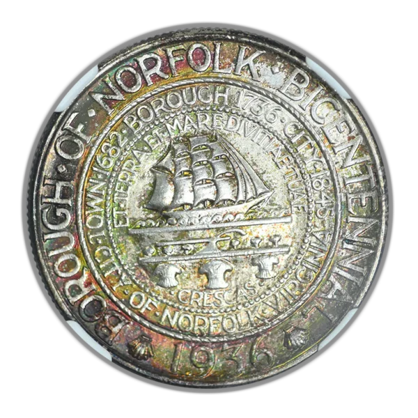 1936 Norfolk Classic Commemorative Half Dollar 50C NGC MS68 - TONED! - Image 3