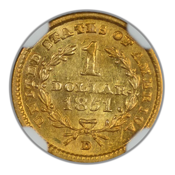1851-D Type 1 Liberty Head Gold Dollar G$1 NGC MS62 - DAHLONEGA GOLD! - Image 4