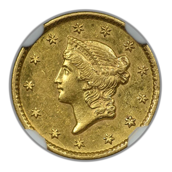 1854-S Type 1 Liberty Head Gold Dollar G$1 NGC AU58 - Image 3