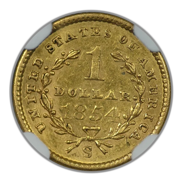 1854-S Type 1 Liberty Head Gold Dollar G$1 NGC AU58 - Image 4