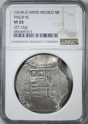 (1618-21) MOD Mexico 8R Reales Cob Philip III NGC VF25