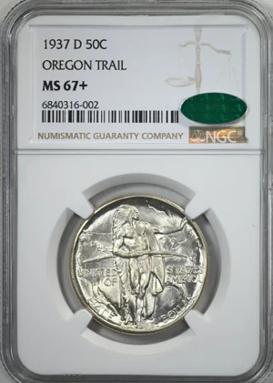 1937-D Oregon Trail Classic Commemorative Half Dollar 50C NGC MS67+ CAC &#8211; BLAST WHITE!