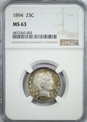 1894 Barber Quarter 25C NGC MS63 &#8211; TONED!