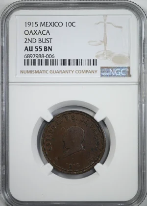 1915 Mexico Oaxaca 10C Centavos NGC AU55BN - 2nd Bust