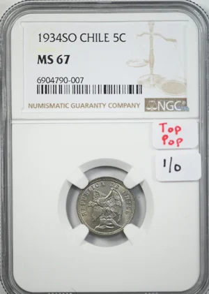 1934 SO Chile 5C Centavos NGC MS67 &#8211; TOP POP!